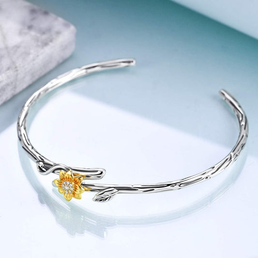 925 Sterling Silver Sunflower Vine Opening Bracelets