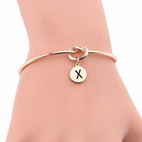 925 Sterling Silver Personalized Initial Love Knot Engraved Cuff - onlyone