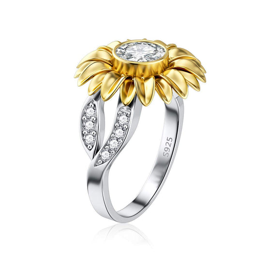 OnlyOne 925 Silver Golden Sunflower Ring with zirconia ring: Ⅲ - onlyone