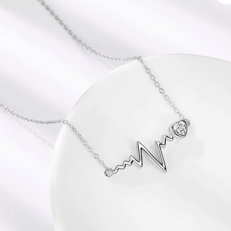 925 Silver White Angel Gift Series: Love Heartbeat Wave Necklace At First Sight - onlyone