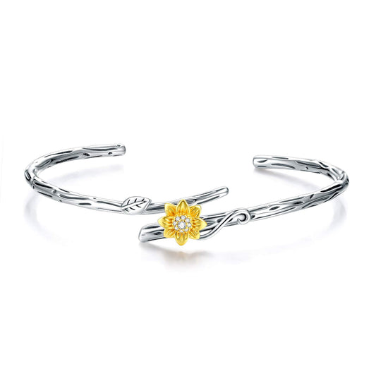 925 Sterling Silver Sunflower Vine Opening Bracelets