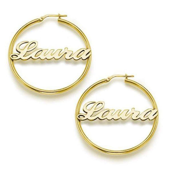 10K/14K Gold Personalized Name Hoop Earrings - onlyone