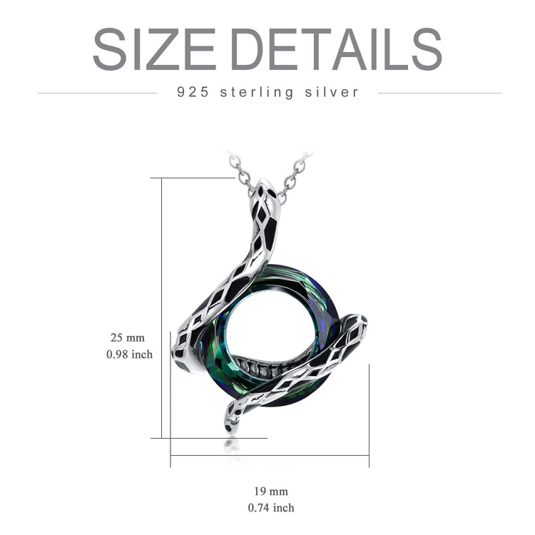 925 Sterling Silver Snake Pendant with Color Change Circle Crystal