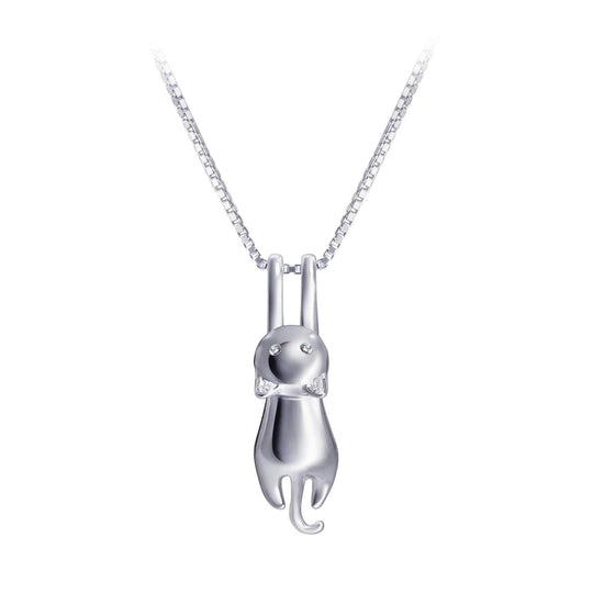 925 Sterling Silver Flying Cat Necklace Pendant - onlyone