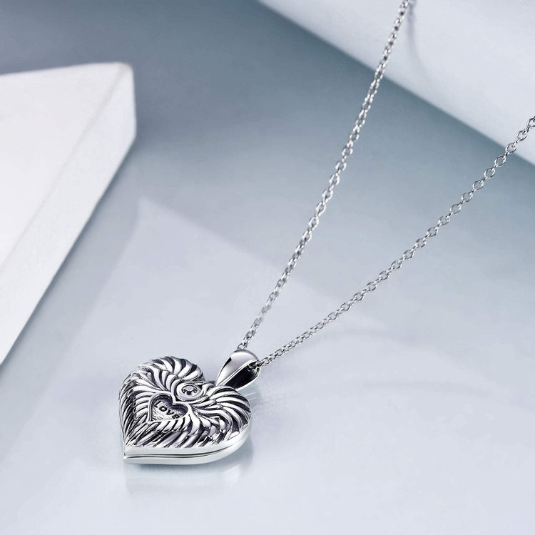 925 Sterling Silver Guardian Angel Wings Heart Locket Necklace