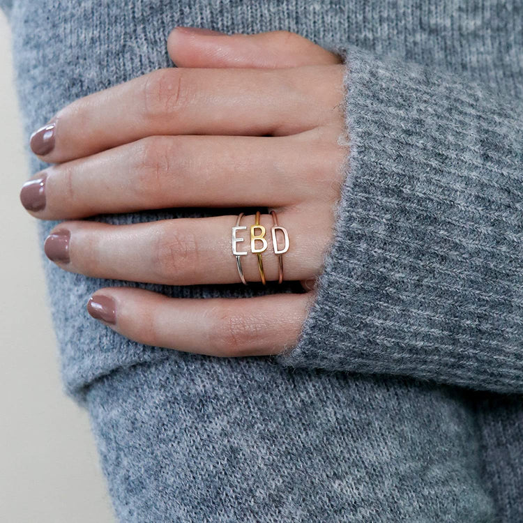 925 Sterling Silver Custom Number Ring Initials Ring Stacking Rings Silver Ring Name Ring Anniversary Gift Personalized Graduation Gift - onlyone