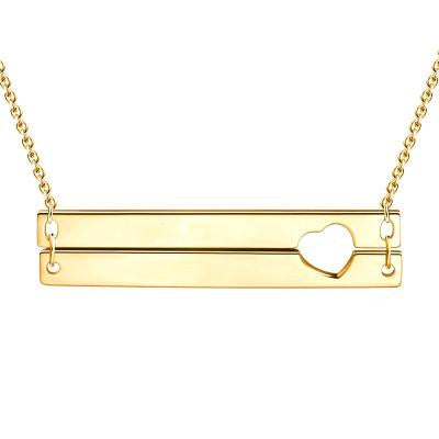 925 Sterling Silver Cut out Heart Double Bar Necklace Engraved Bar Name Necklace, Gift For Mom - onlyone