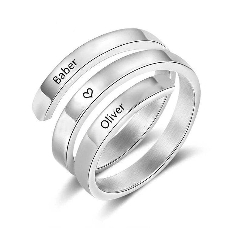 925 Sterling Silver Custom Three Names Ring Family Ring - onlyone