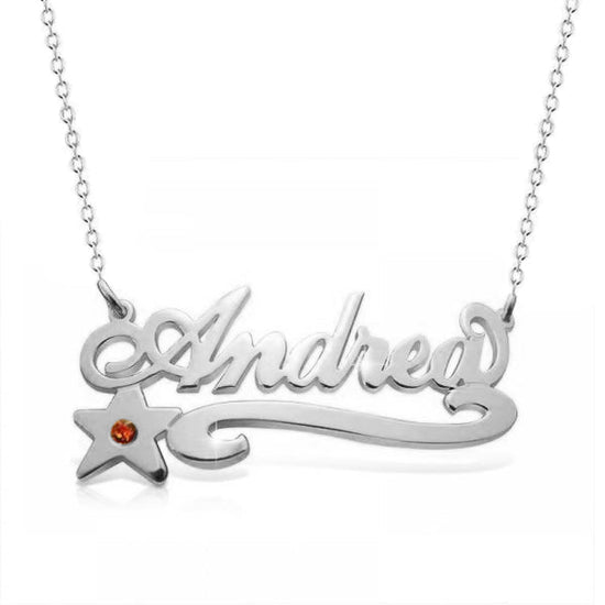 925 Sterling Silver Birthstone Signature Name Necklace Andrea Nameplate Necklace - onlyone