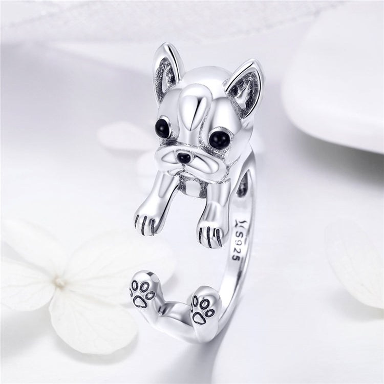 925 Sterling Silver Open Dainty French Bulldog Ring - onlyone