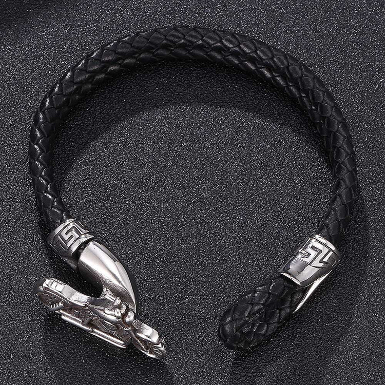 Mens Leather Bracelet With Stainless Steel Motorbike, Father's Day Bracelet - onlyone