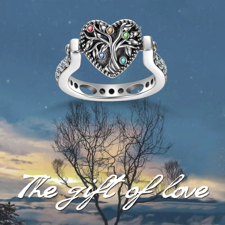 925 Sterling Silver Personalized Tree Of Life Ring Customized Photo Band Rings And Necklace, Gift For Her