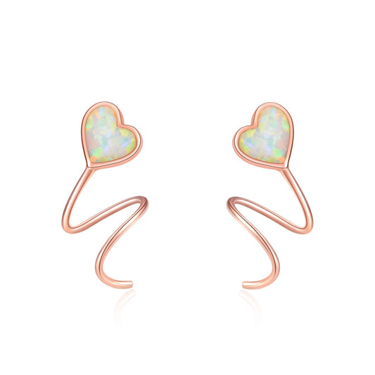 925 Sterling Silver Opal Heart Crawler Earrings Wrap Earrings