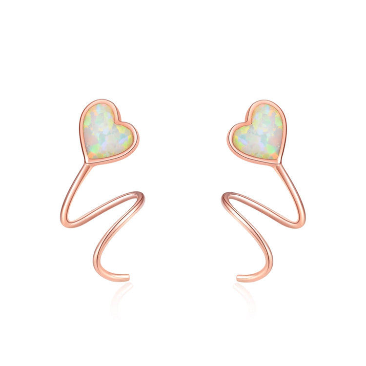 925 Sterling Silver Opal Heart Crawler Earrings Wrap Earrings