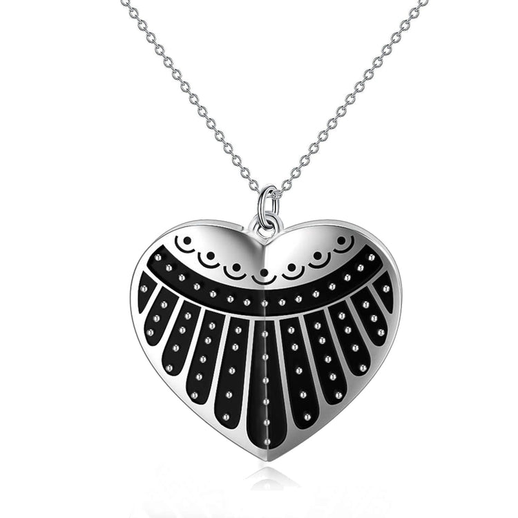 925 Sterling Silver Heart RBG Dissent Collar Open Locket Necklace