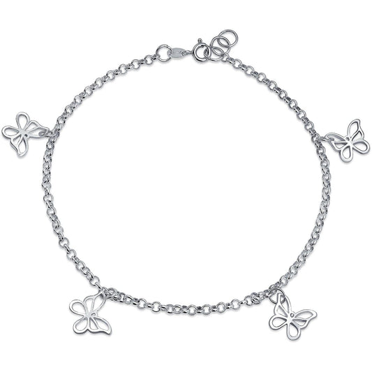 925 Sterling Silver Multi-sided Hollow Butterfly Anklet - onlyone