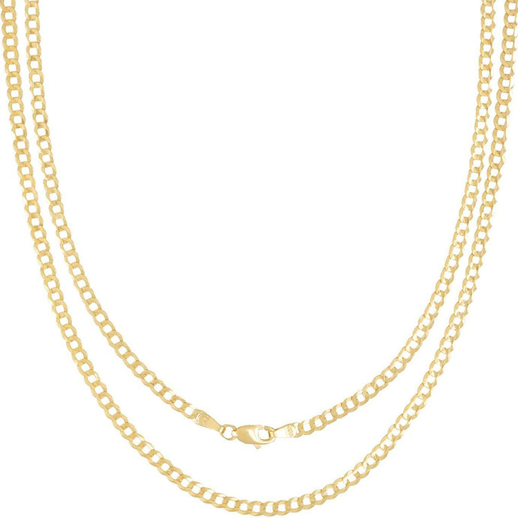 14K Mens Cuban Curb Chain Necklace Cuban Link Concave Curb Gold Chain Necklace - onlyone