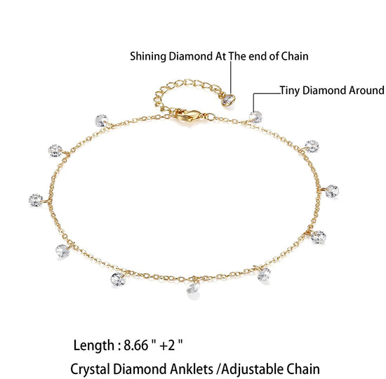 925 Sterling Silver Cubic Zirconia Drop Anklet - onlyone