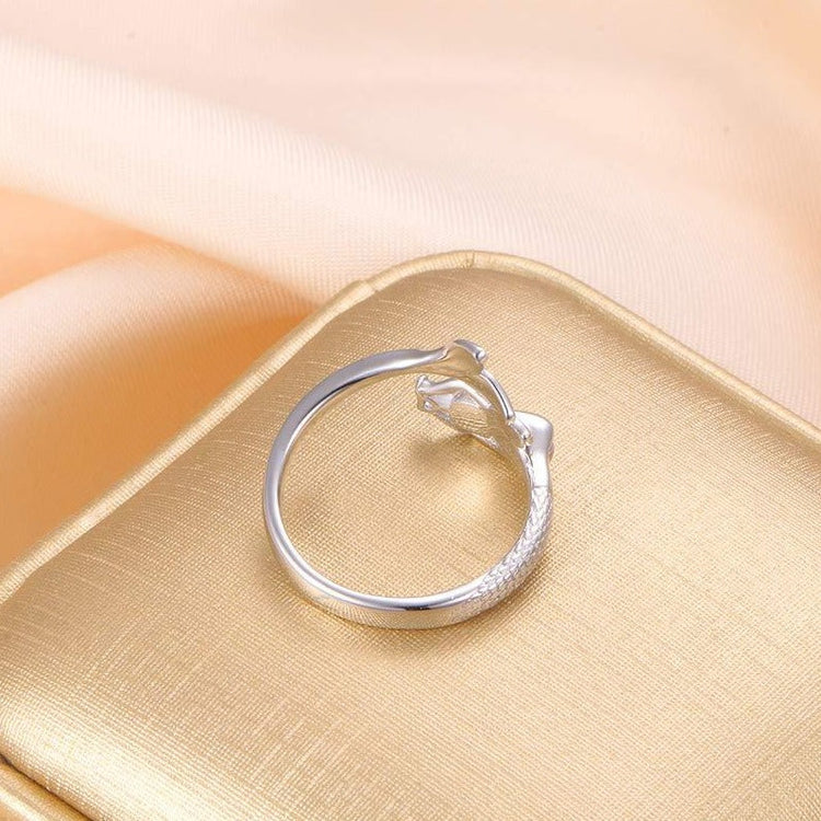 925 Sterling Silver Mermaid and Crescent Ring Adjustable Ring - onlyone