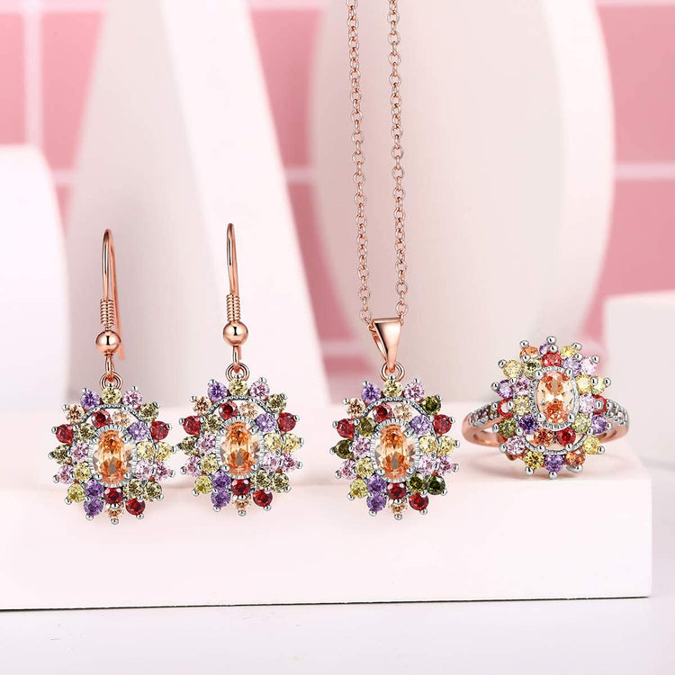 925 Sterling Silver Cubic Zirconia Multi Colored Stone Rings/Necklace/Earrings