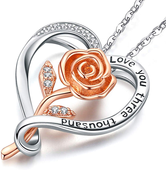 925 Sterling Silver Rose Gold Plated Flower Pendant Necklace - onlyone