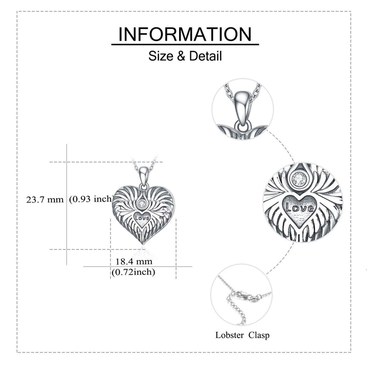 925 Sterling Silver Guardian Angel Wings Heart Locket Necklace