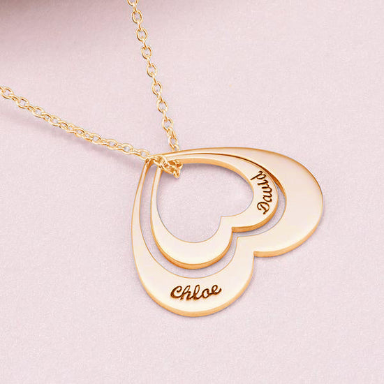 925 Sterling Silver Engraved Double Name Heart Necklace Nameplate Necklace - onlyone