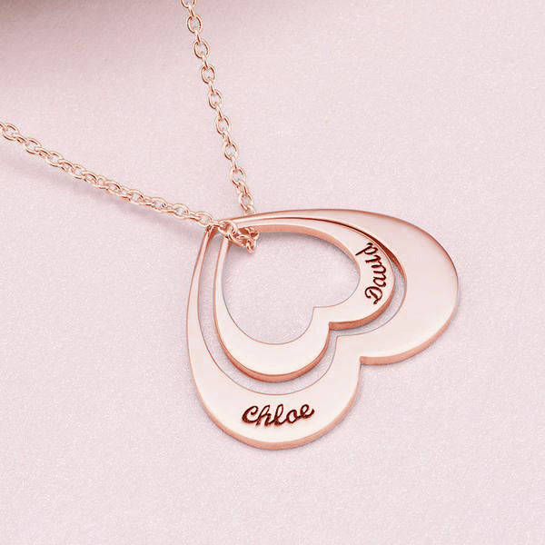 925 Sterling Silver Engraved Double Name Heart Necklace Nameplate Necklace - onlyone