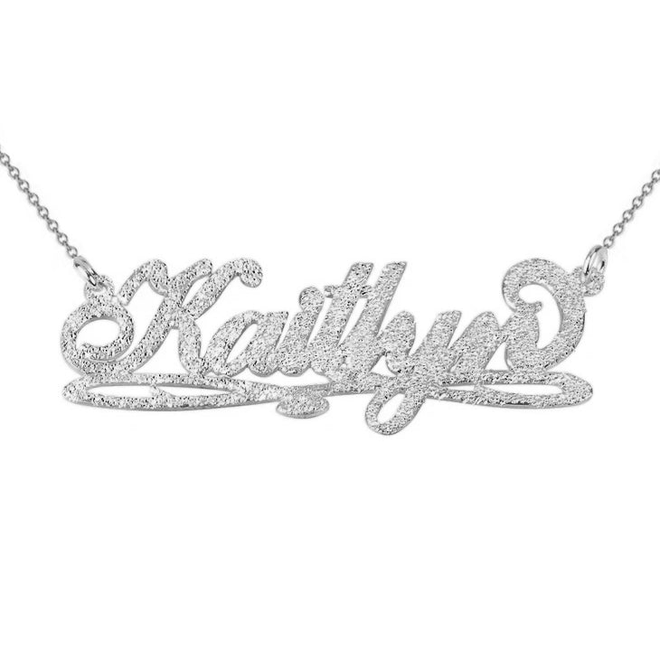 925 Sterling Silver Diamond Name Necklace, Nameplated Sparkling Necklace