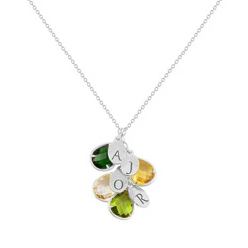 925 Sterling Silver Leaf and Birthstone Necklace For Grandma. Gifts For Mom. Mother Daughter Necklace - onlyone