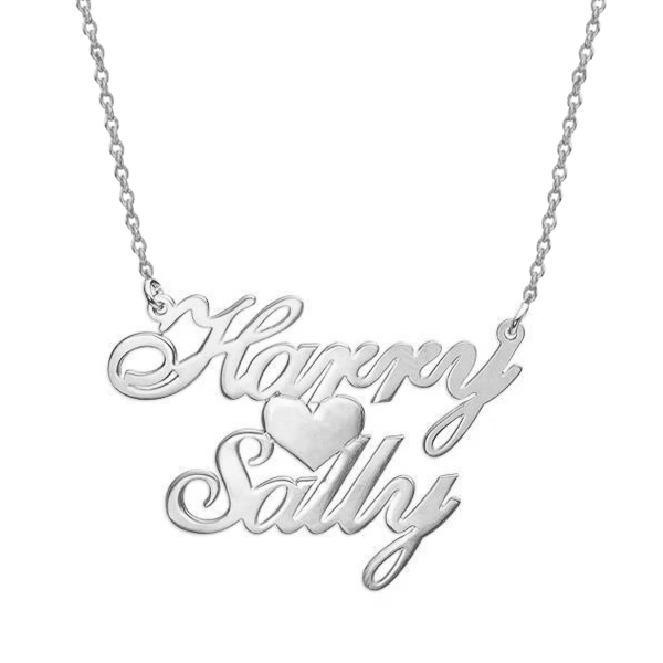 Collier avec pendentif en forme de cœur et deux noms en argent sterling 925