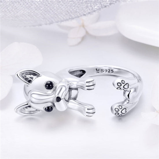 925 Sterling Silver Open Dainty French Bulldog Ring - onlyone