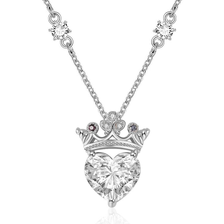 925 Sterling Silver Crown Heart Crystal Necklace With Birthstone For Queen, Gift For Her