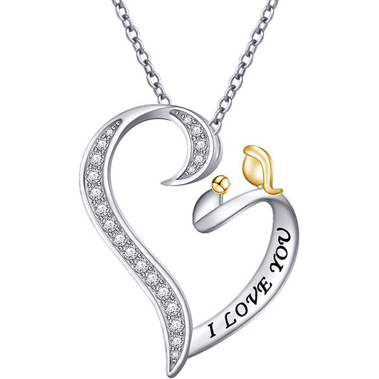 925 Sterling Silver I Love You Mom And Child Heart Necklace