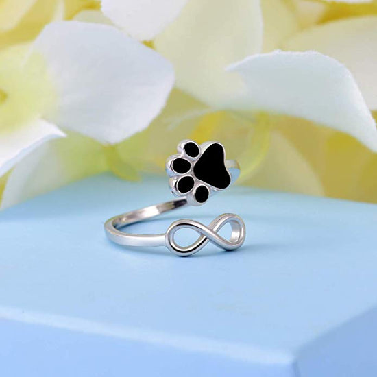 925 Sterling Silver Dog Paw Pet Paw Inifity Love Heart Adjustable Rings - onlyone