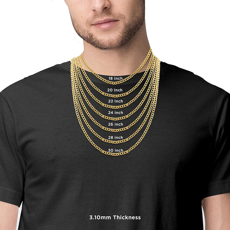 14K Mens Cuban Curb Chain Necklace Cuban Link Concave Curb Gold Chain Necklace - onlyone