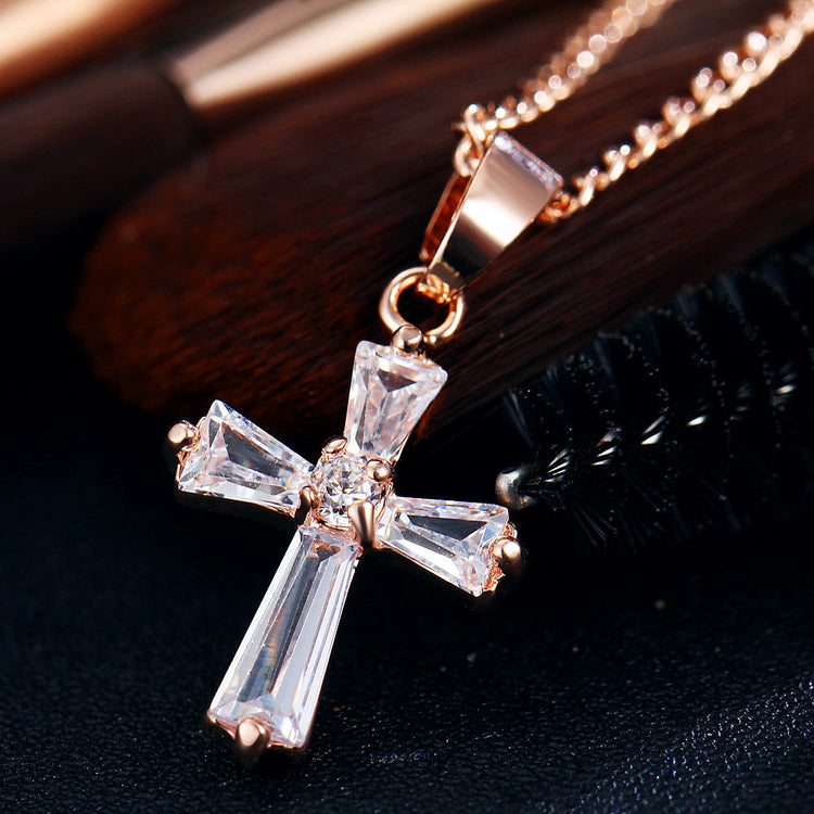 925 Sterling Silver Crystal Cross Pendant Necklace  Cross Necklace For Women - onlyone