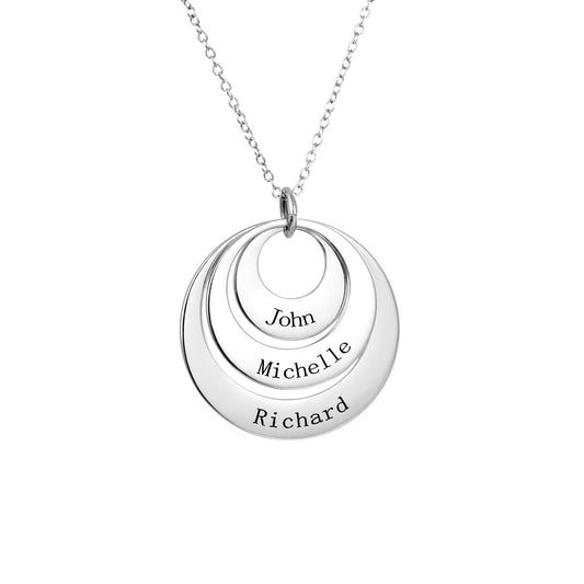 925 Sterling Silver Engraved Three Circle Name Necklace Gift Nameplate Necklace - onlyone