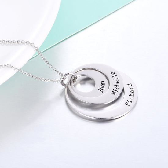 925 Sterling Silver Engraved Three Circle Name Necklace Gift Nameplate Necklace - onlyone