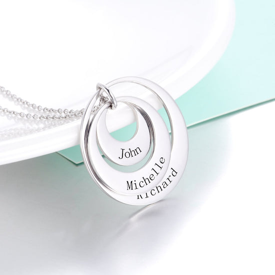 925 Sterling Silver Engraved Three Circle Name Necklace Gift Nameplate Necklace - onlyone