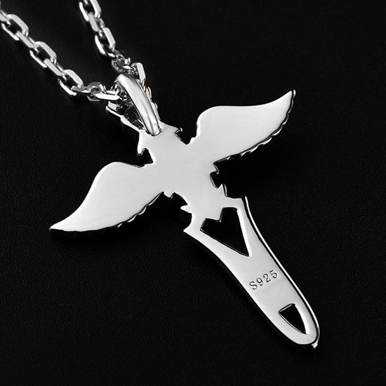 925 Sterling Silver Sword And Angel Wing Cross Necklace, Father's Day Gift - onlyone