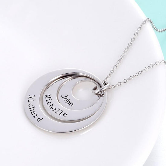 925 Sterling Silver Engraved Three Circle Name Necklace Gift Nameplate Necklace - onlyone