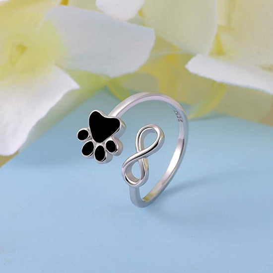 925 Sterling Silver Dog Paw Pet Paw Inifity Love Heart Adjustable Rings - onlyone