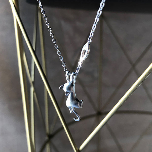 925 Sterling Silver Creative I Want Fish Cat Necklace Pendant Female Jewelry