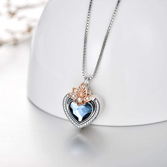 925 Sterling Silver Heart Flower Urn Necklace for Ashes, Cremation Keepsake Necklace with Swarovski Crystal - onlyone