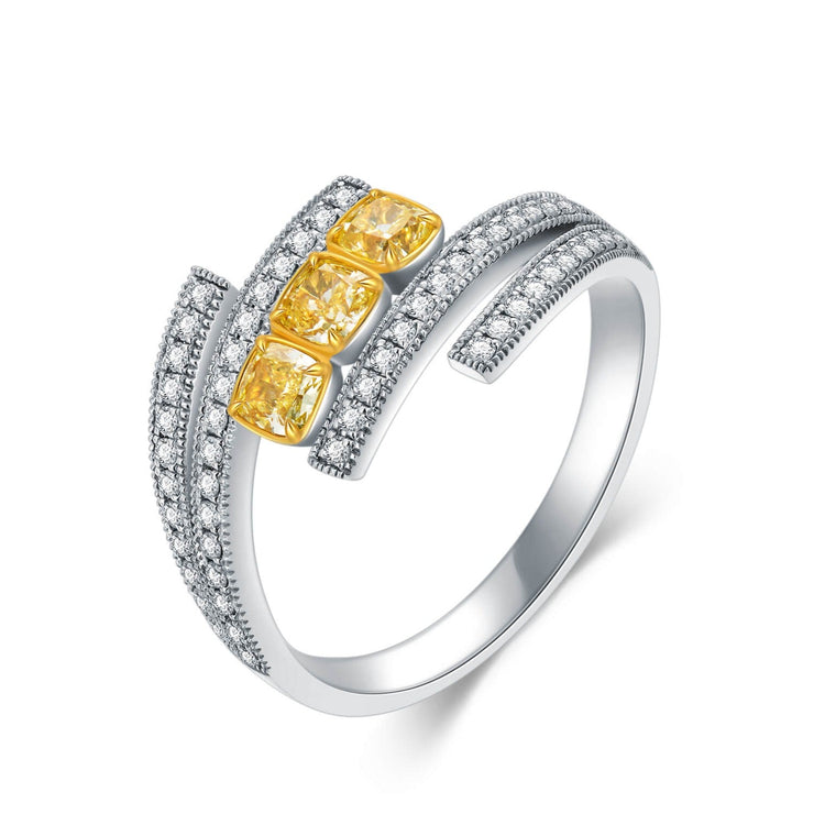 18K Three Stone Wedding Engagement Yellow Diamond Ring