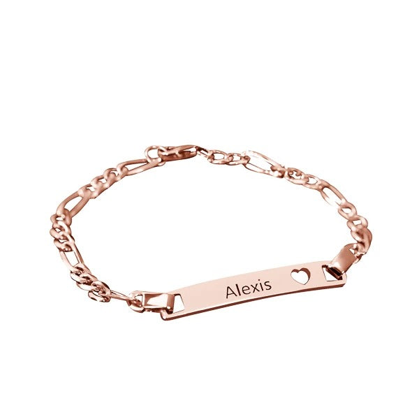 925 Sterling Silver Personalized Bar Bracelet, Figaro Link Bracelet - onlyone