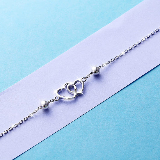 925 Sterling Silver Double Heart Adjustable Anklet - onlyone