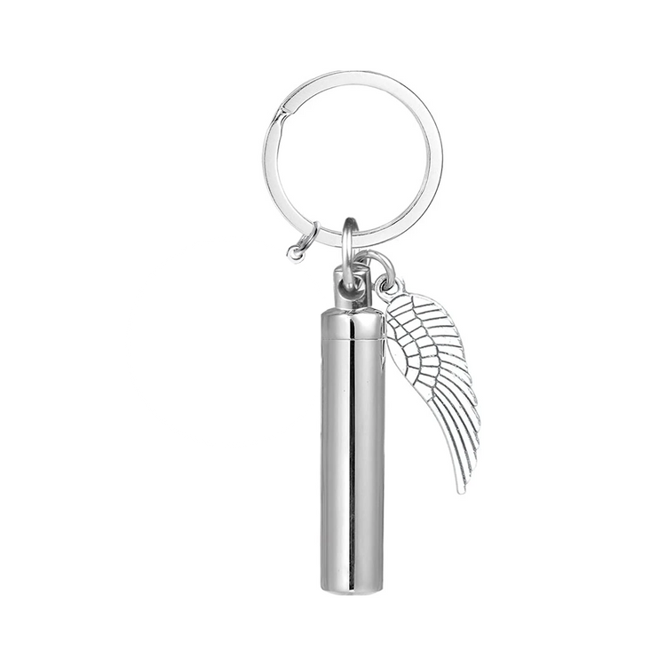 925 Sterling Silver Angel Wing Charm & Cylinder Memorial Urn Necklace Cremation Jewelry for Ashes