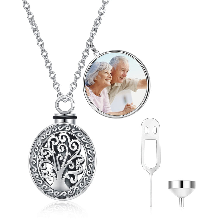 925 Sterling Silver Cremation Jewelry for Ashes Tree of Life Photo Urn Necklace